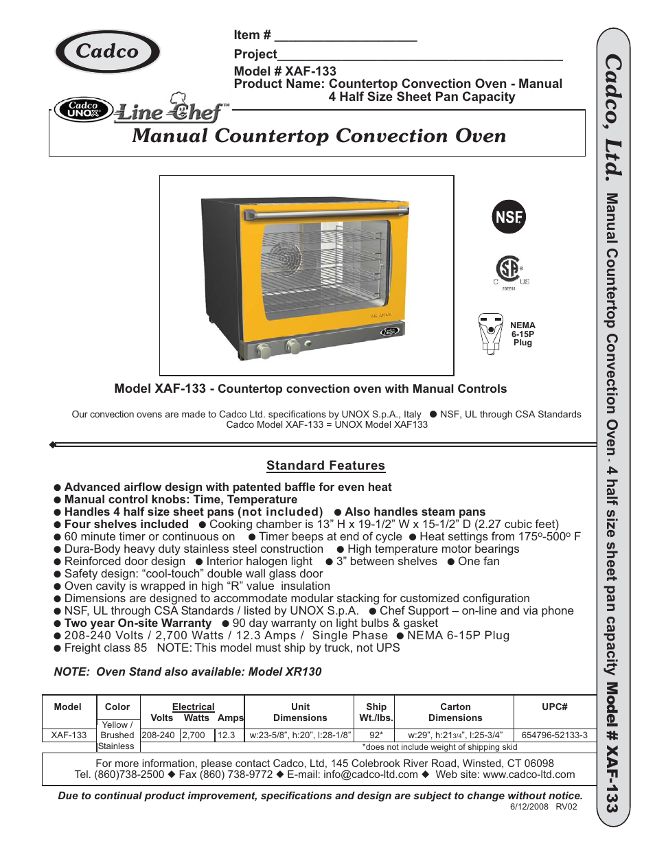 Cadco XR130 User Manual | 1 page