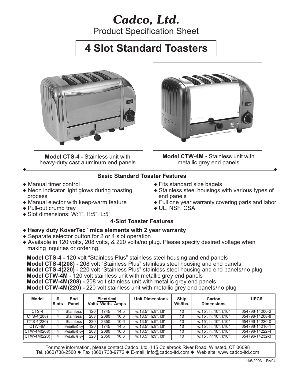 Cadco CTS-4 User Manual | 1 page