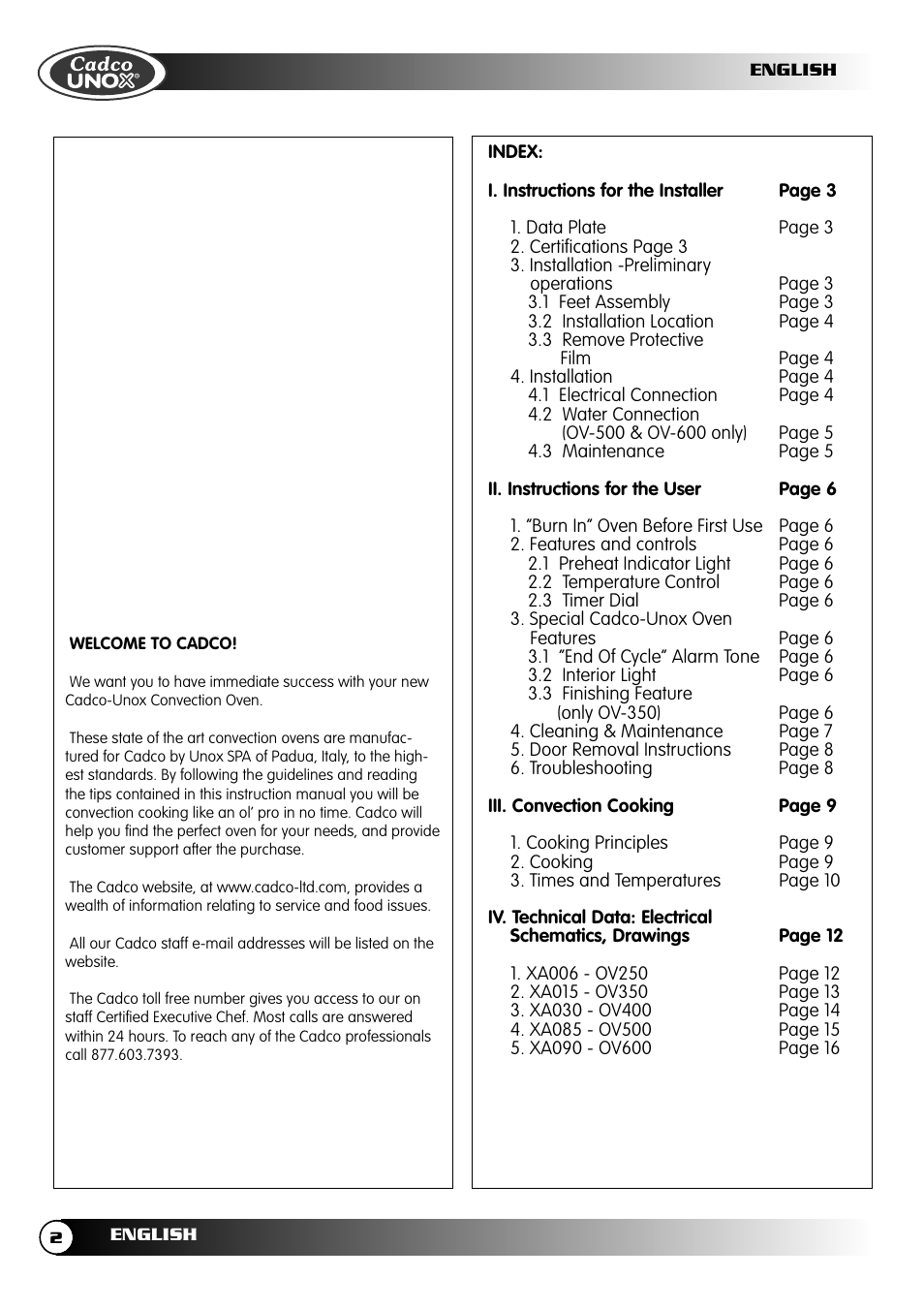 Cadco OV-250 User Manual | Page 2 / 16