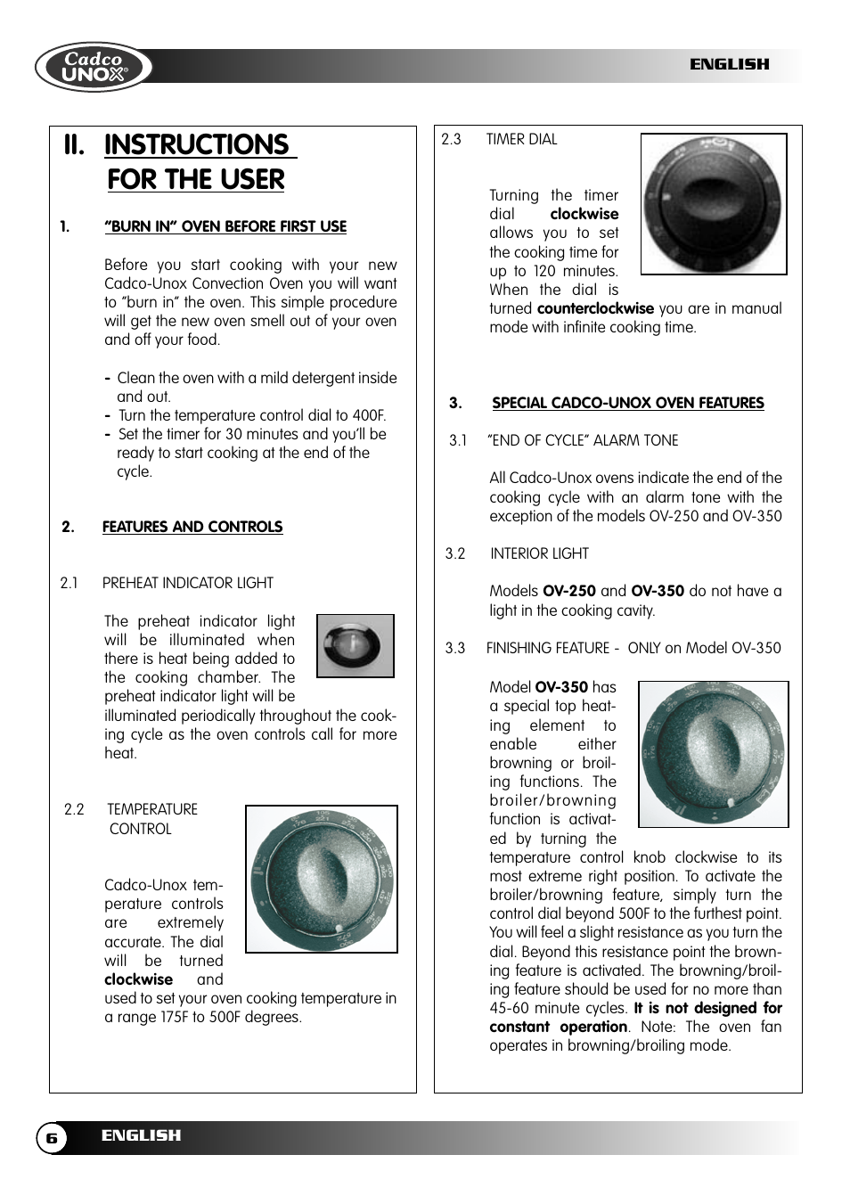 Ii. instructions for the user | Cadco OV-250 User Manual | Page 6 / 16