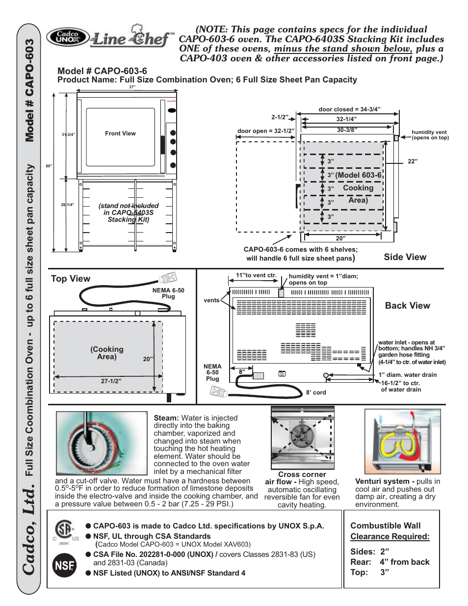 Cadco, ltd, Model # capo-603, Top view | Back view, Side view | Cadco CAPO-6403S User Manual | Page 5 / 5