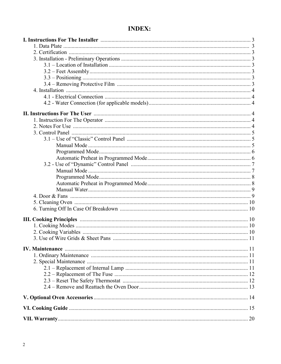 Index | Cadco XAF-188 User Manual | Page 2 / 20