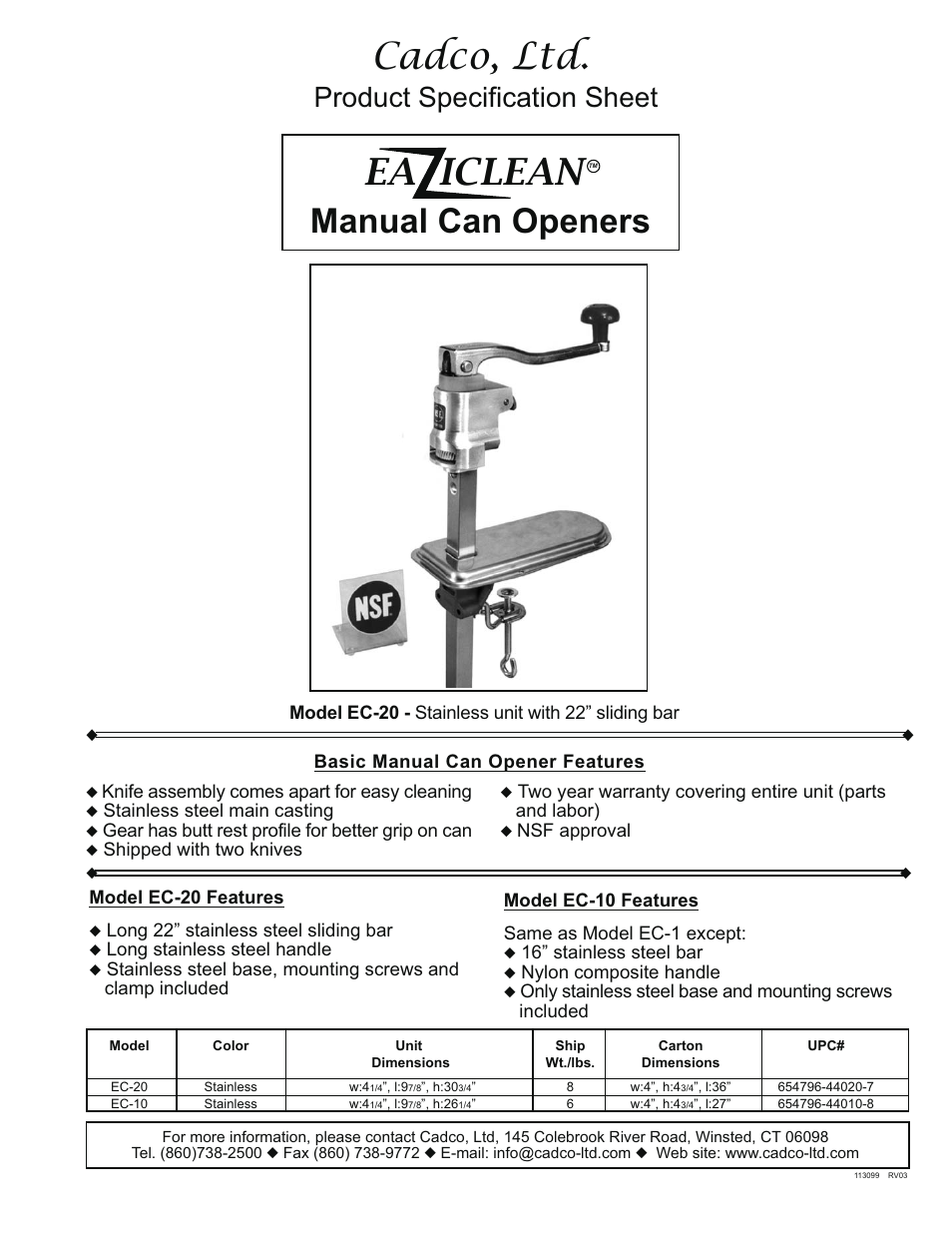 Cadco EC-10 User Manual | 1 page