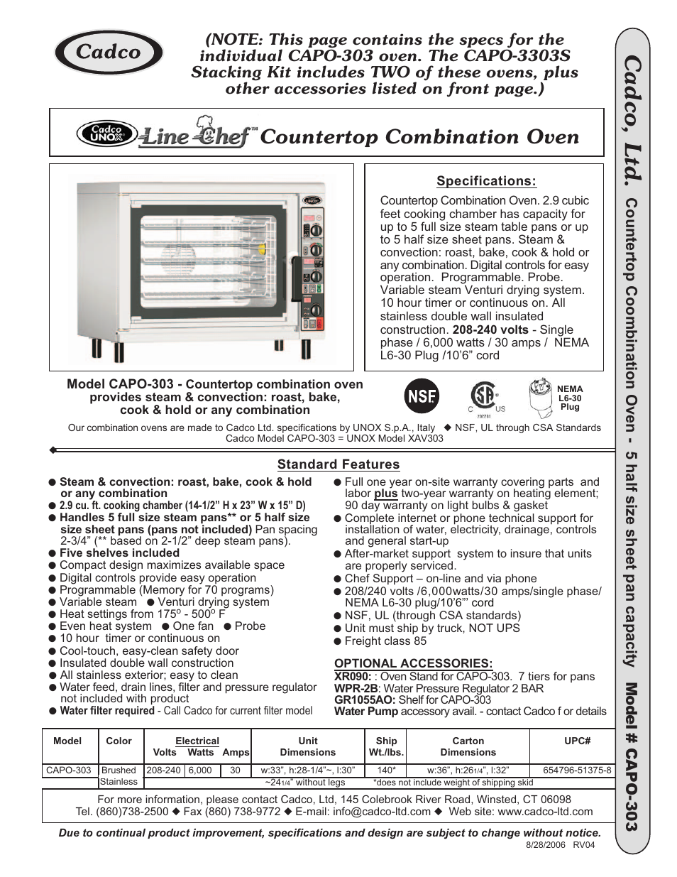 Cadco, ltd, Countertop combination oven | Cadco CAPO-3303S User Manual | Page 2 / 3