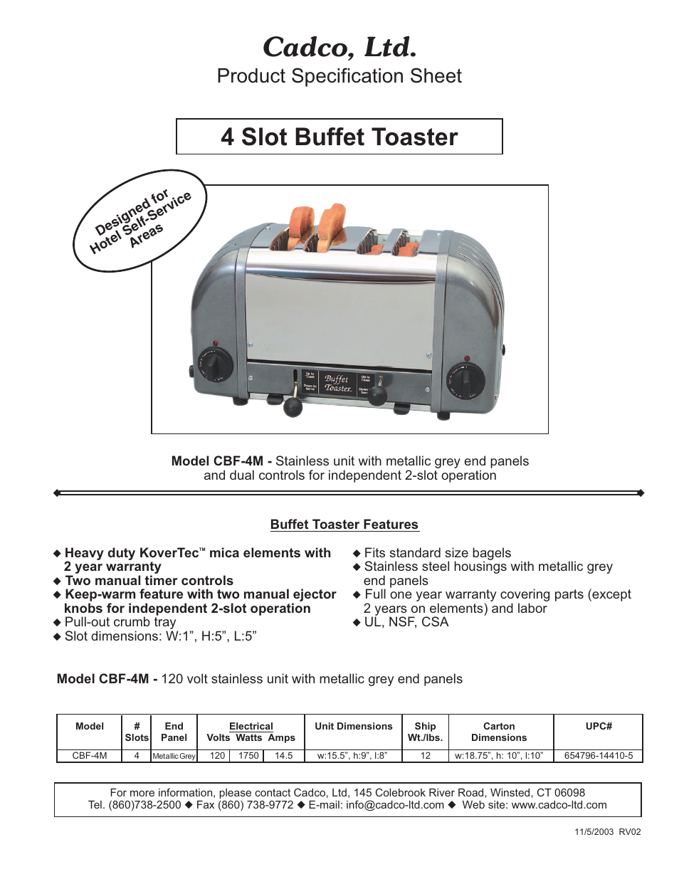 Cadco CBF-4M User Manual | 1 page