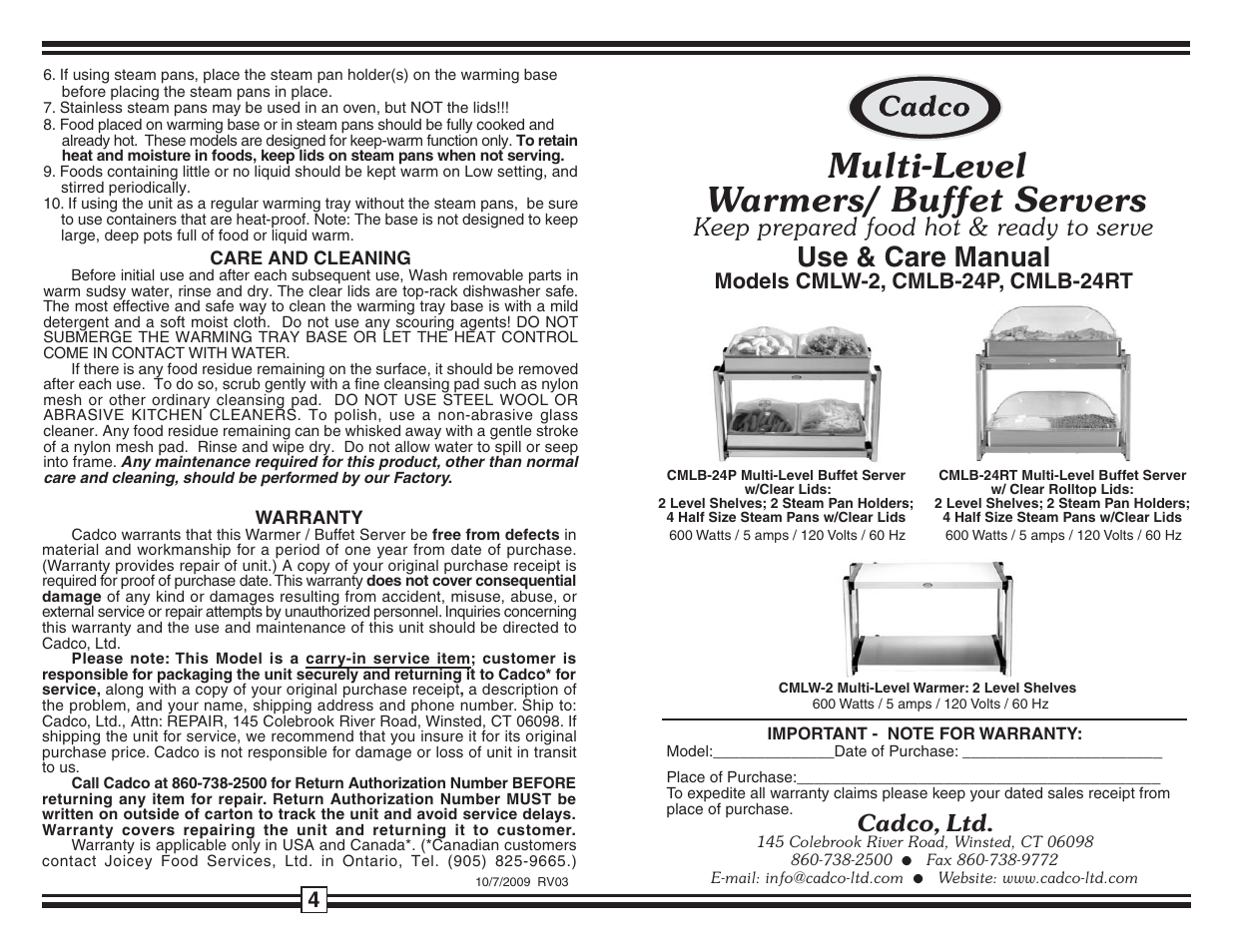 Cadco CMLB-24P User Manual | 2 pages