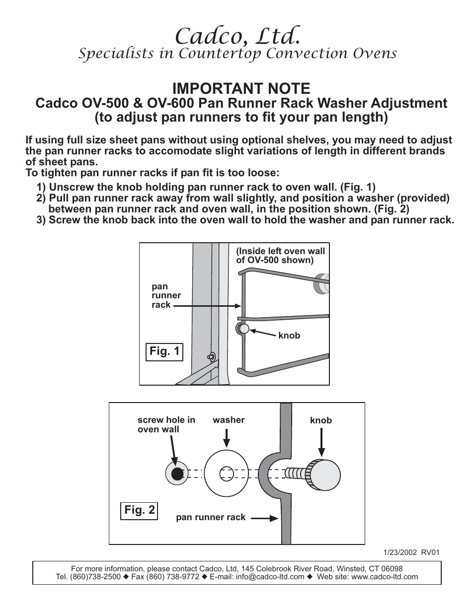 Cadco OV-500 User Manual | 1 page