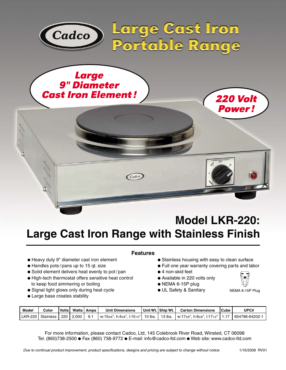 Cadco LKR-220 User Manual | 1 page