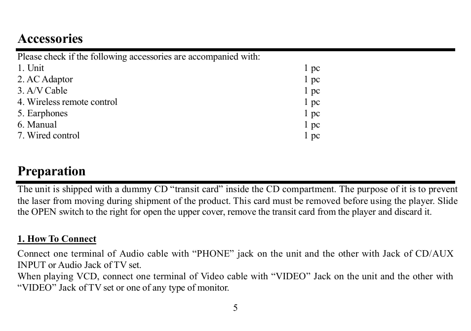 Accessories, Preparation | Hyundai H-CD7002 User Manual | Page 5 / 50