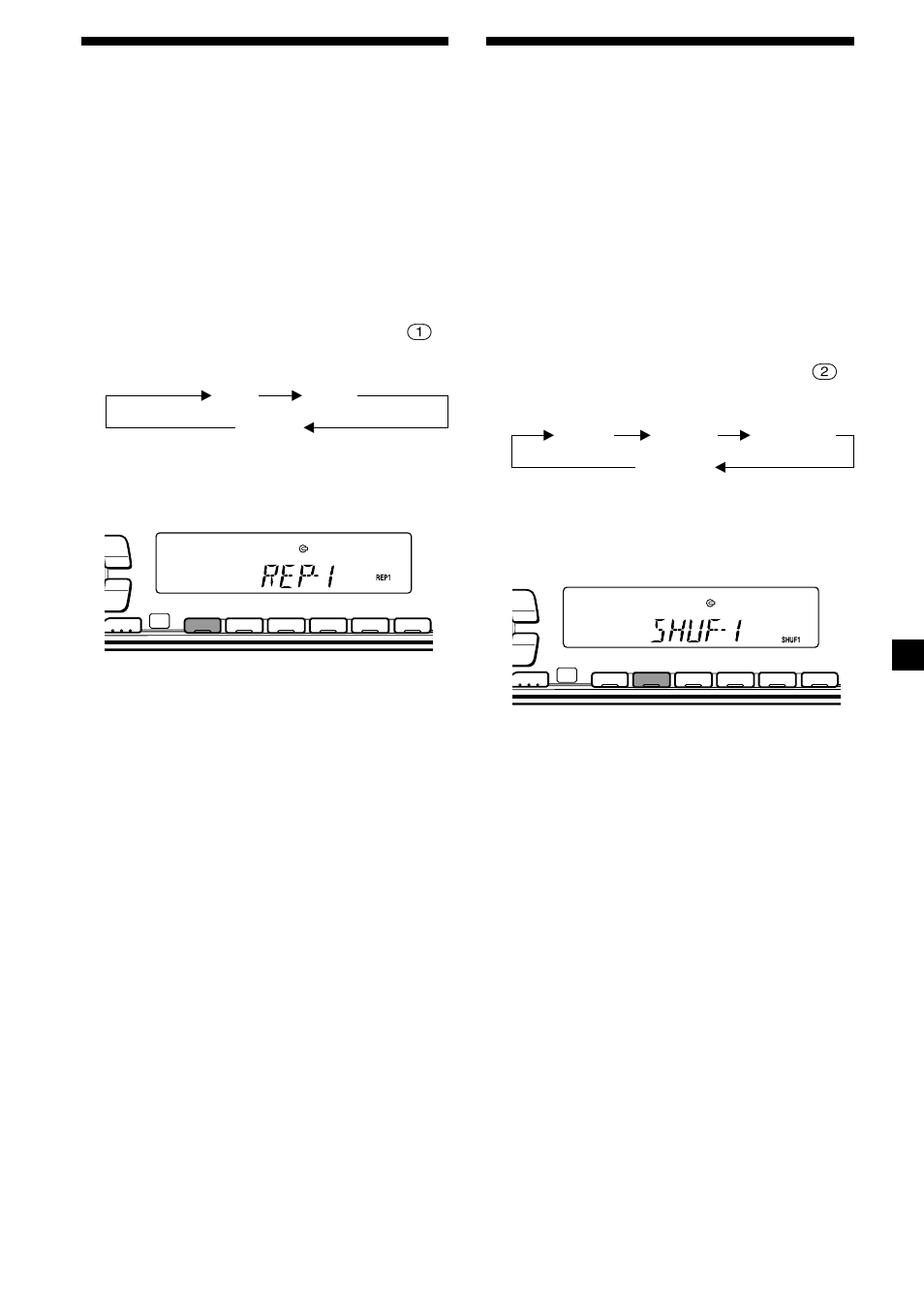 Reprodução repetitiva das faixas, Reprodução das faixas por ordem aleatória, Reprodução repetitiva | Reprodução aleatória | Sony CDX-C5000R User Manual | Page 101 / 150