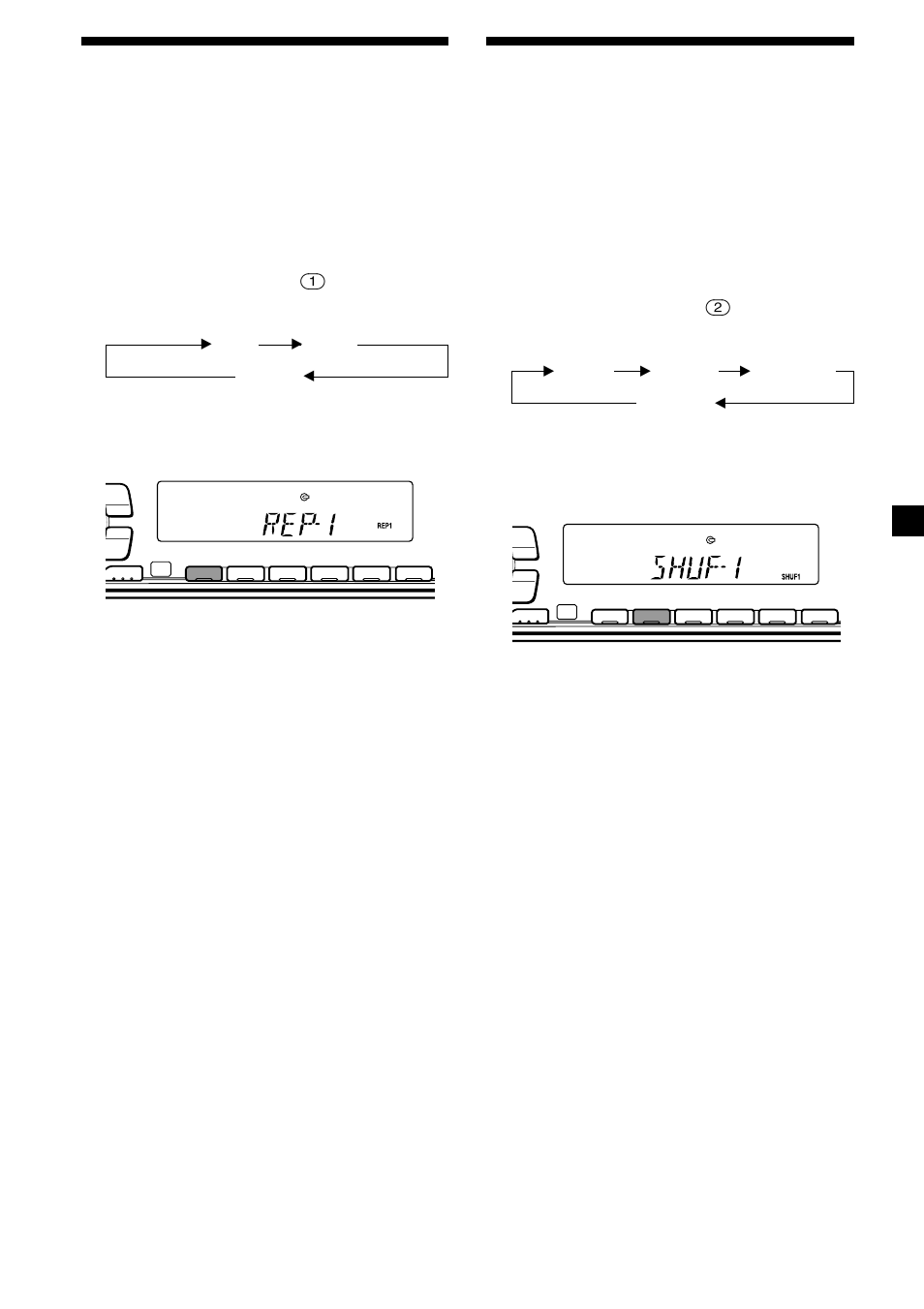 Playing tracks repeatedly, Playing tracks in random order, Repeat play | Shuffle play | Sony CDX-C5000R User Manual | Page 11 / 150