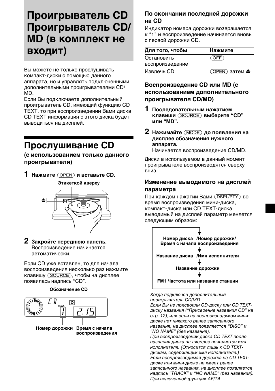 Прослушивание cd | Sony CDX-C5000R User Manual | Page 129 / 150