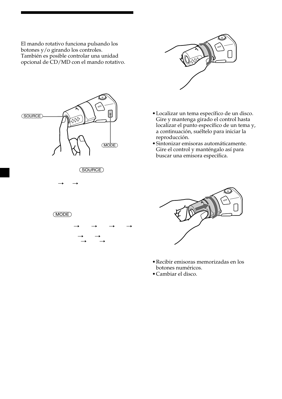 Uso del mando rotativo (opcional) | Sony CDX-C5000R User Manual | Page 52 / 150