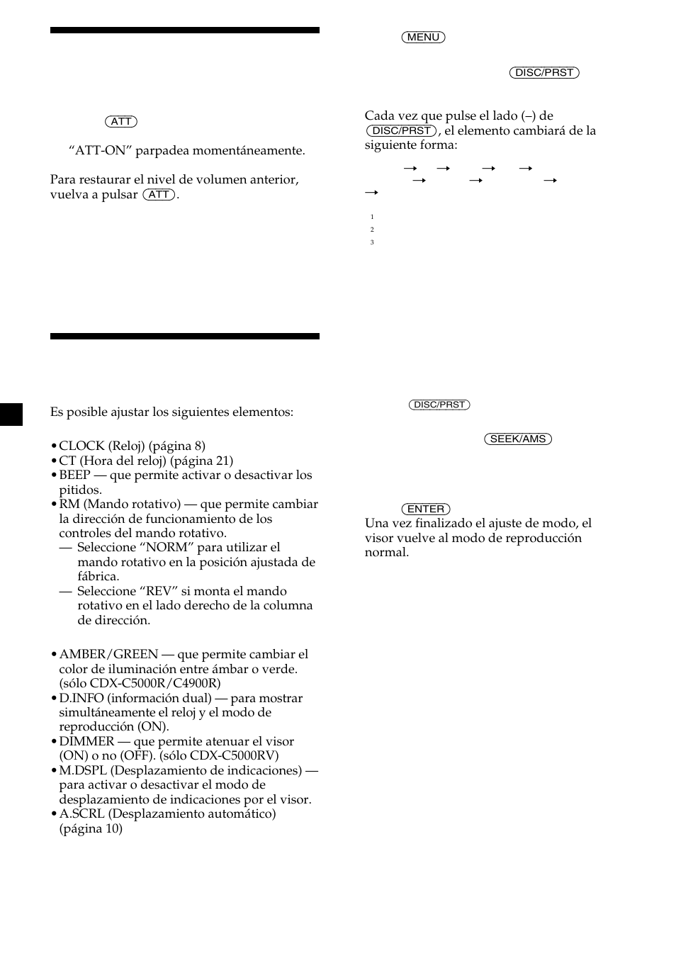 24 atenuación del sonido, Cambio de los ajustes de sonido y visualización | Sony CDX-C5000R User Manual | Page 54 / 150