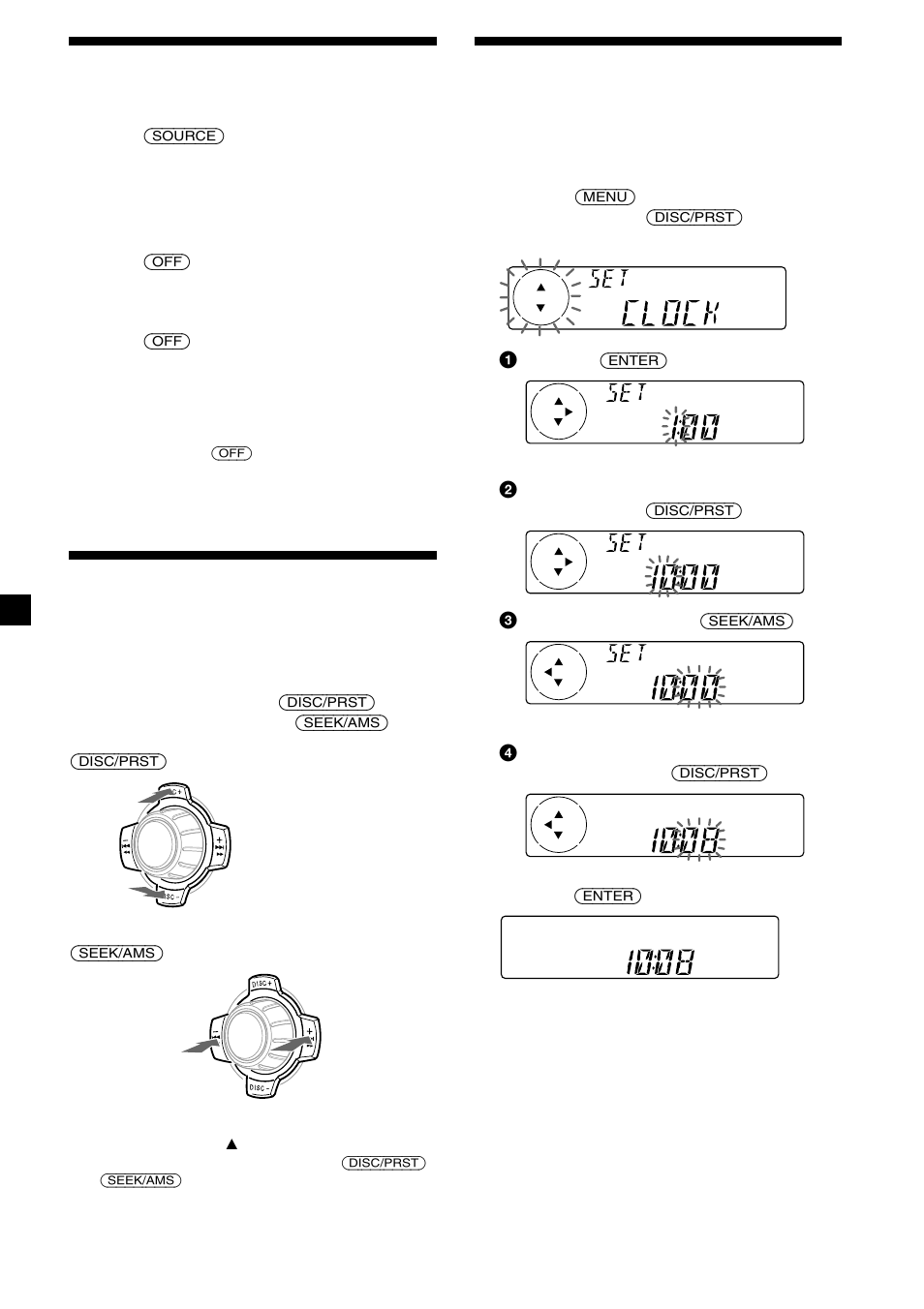 8slå på/stänga av enheten, Använda menyn, Ställa klockan | Sony CDX-C5000R User Manual | Page 68 / 150