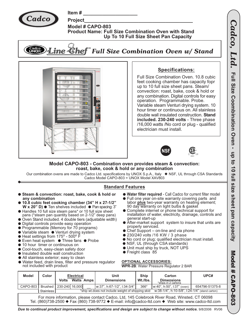 Cadco CAPO-803 User Manual | 2 pages