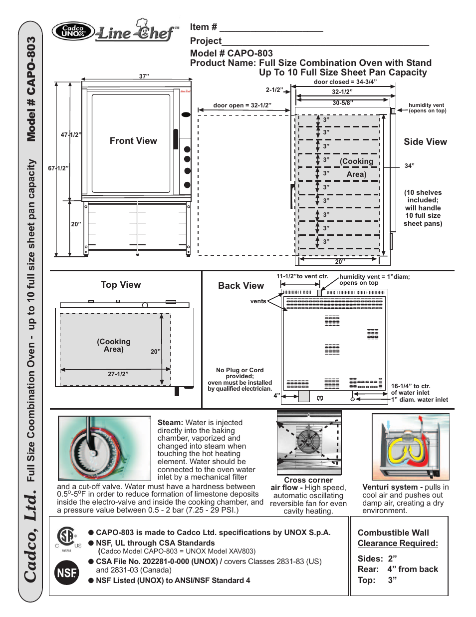 Cadco, ltd, Model # capo-803, Top view | Back view, Side view, Front view | Cadco CAPO-803 User Manual | Page 2 / 2