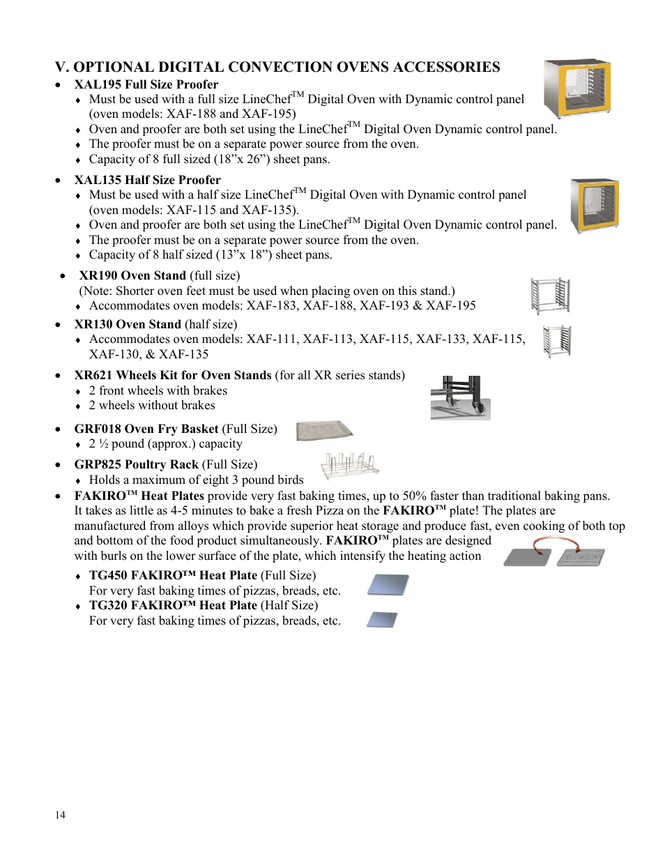 V. optional digital convection ovens accessories | Cadco XAF-135 User Manual | Page 14 / 20