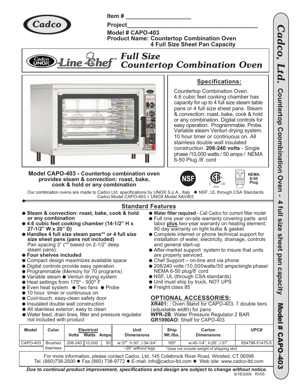 Cadco CAPO-403 User Manual | 2 pages