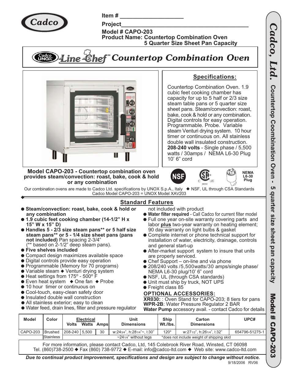 Cadco Countertop combination oven CAPO-203 User Manual | 2 pages