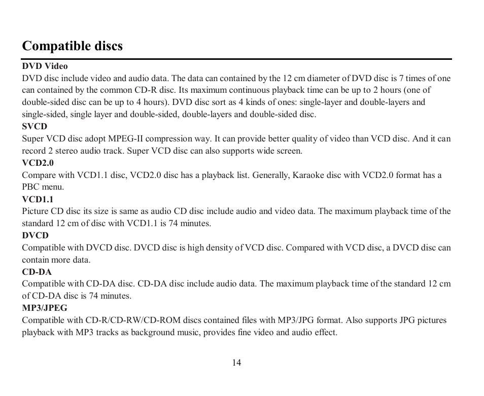 Compatible discs | Hyundai H-CMD7074 User Manual | Page 14 / 75