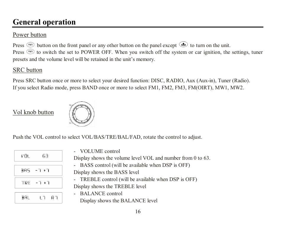 General operation | Hyundai H-CMD7074 User Manual | Page 16 / 75