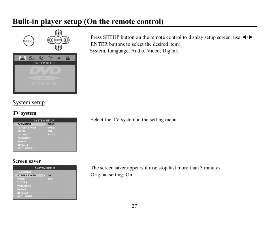 Built-in player setup (on the remote control) | Hyundai H-CMD7074 User Manual | Page 27 / 75