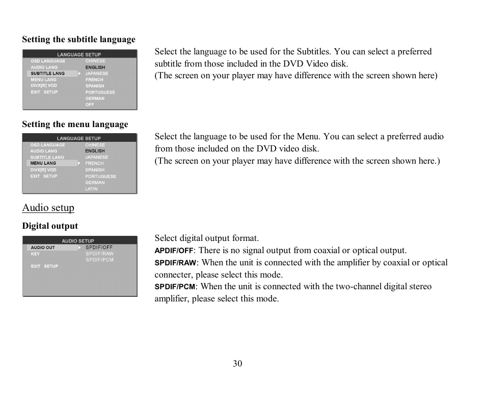 Audio setup | Hyundai H-CMD7074 User Manual | Page 30 / 75