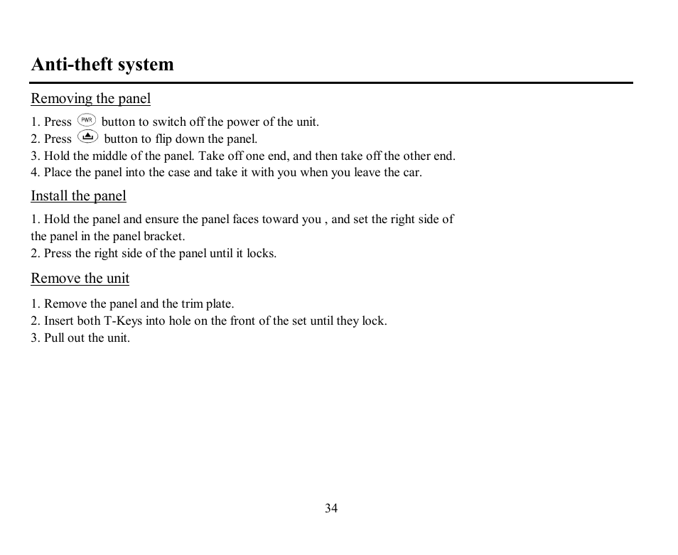 Anti-theft system | Hyundai H-CMD7074 User Manual | Page 34 / 75