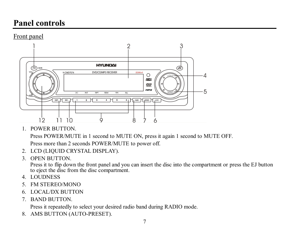 Panel controls | Hyundai H-CMD7074 User Manual | Page 7 / 75