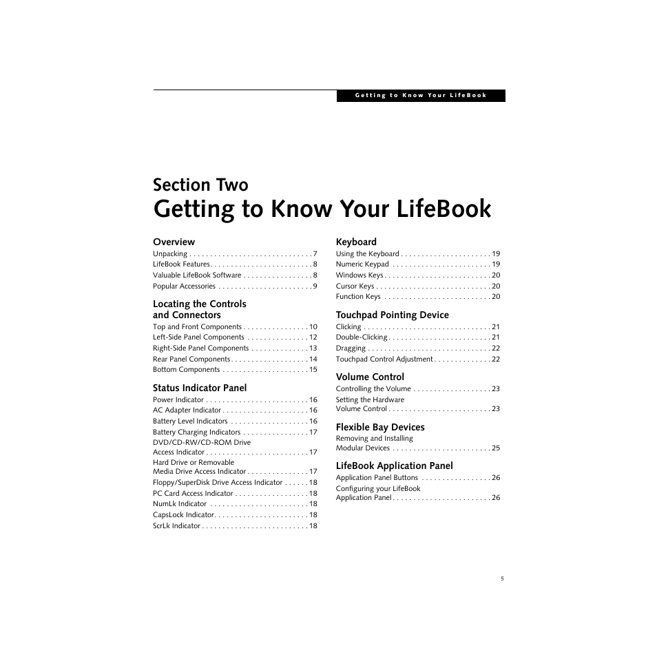 Section two, Getting to know your lifebook | FUJITSU S SERIES User Manual | Page 14 / 116