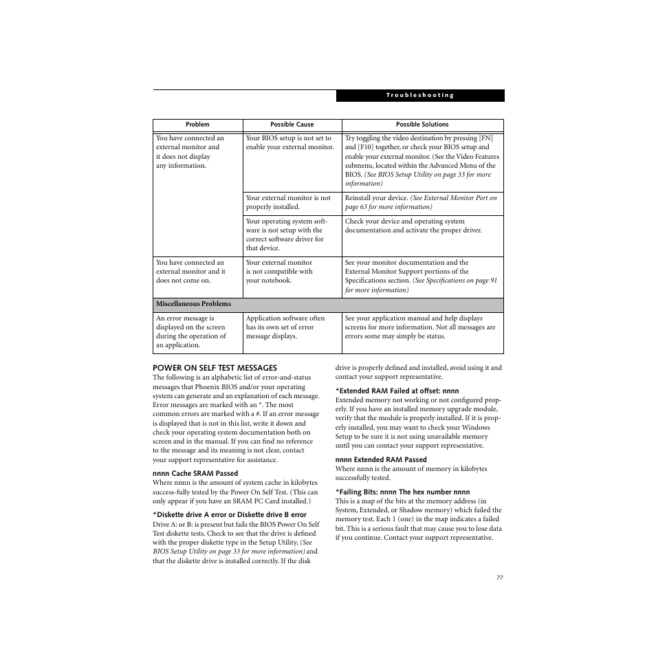 Power on self test messages, More information) | FUJITSU S SERIES User Manual | Page 86 / 116