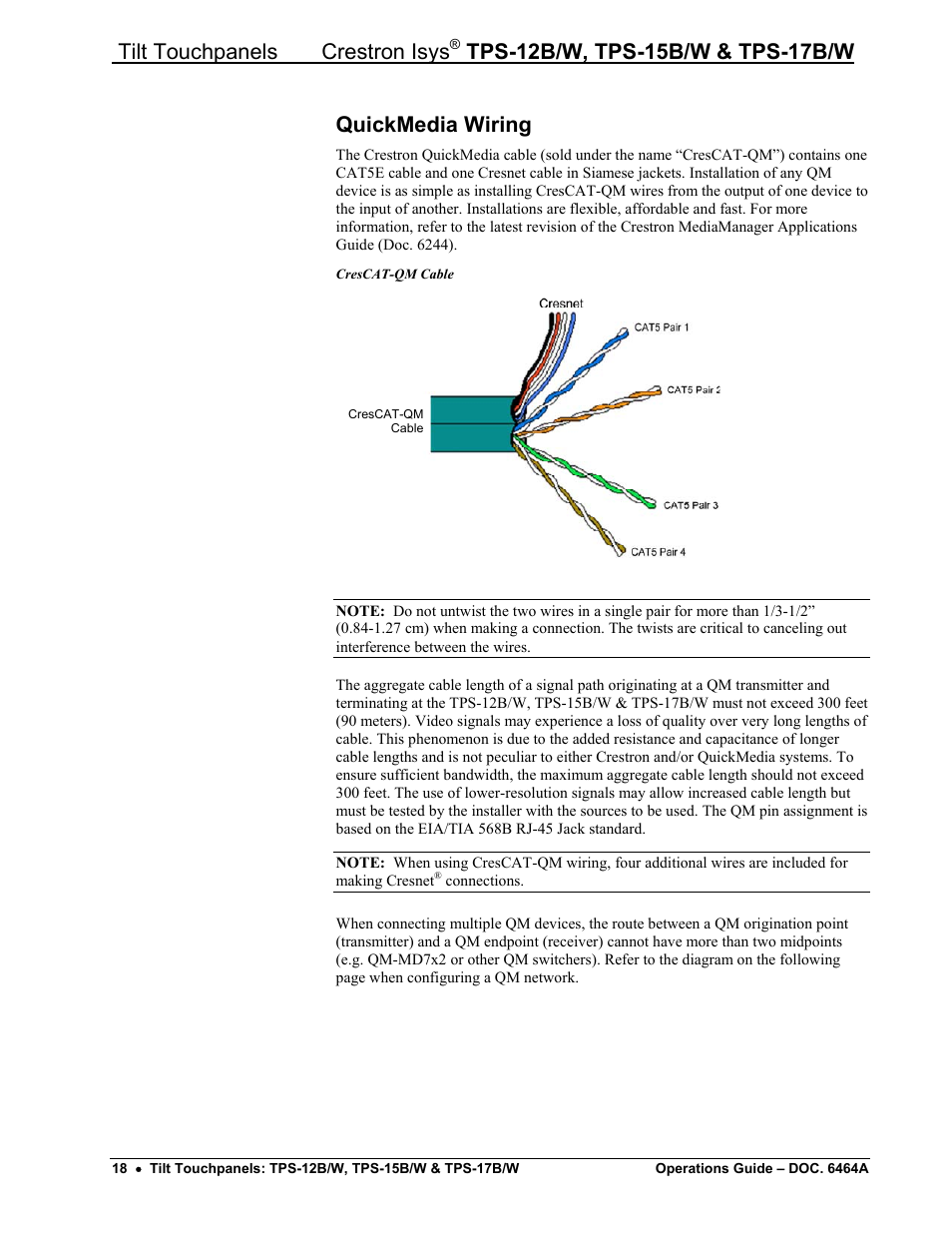 Quickmedia wiring, Tilt touchpanels crestron isys | Crestron electronic TPS-17B/W User Manual | Page 22 / 62