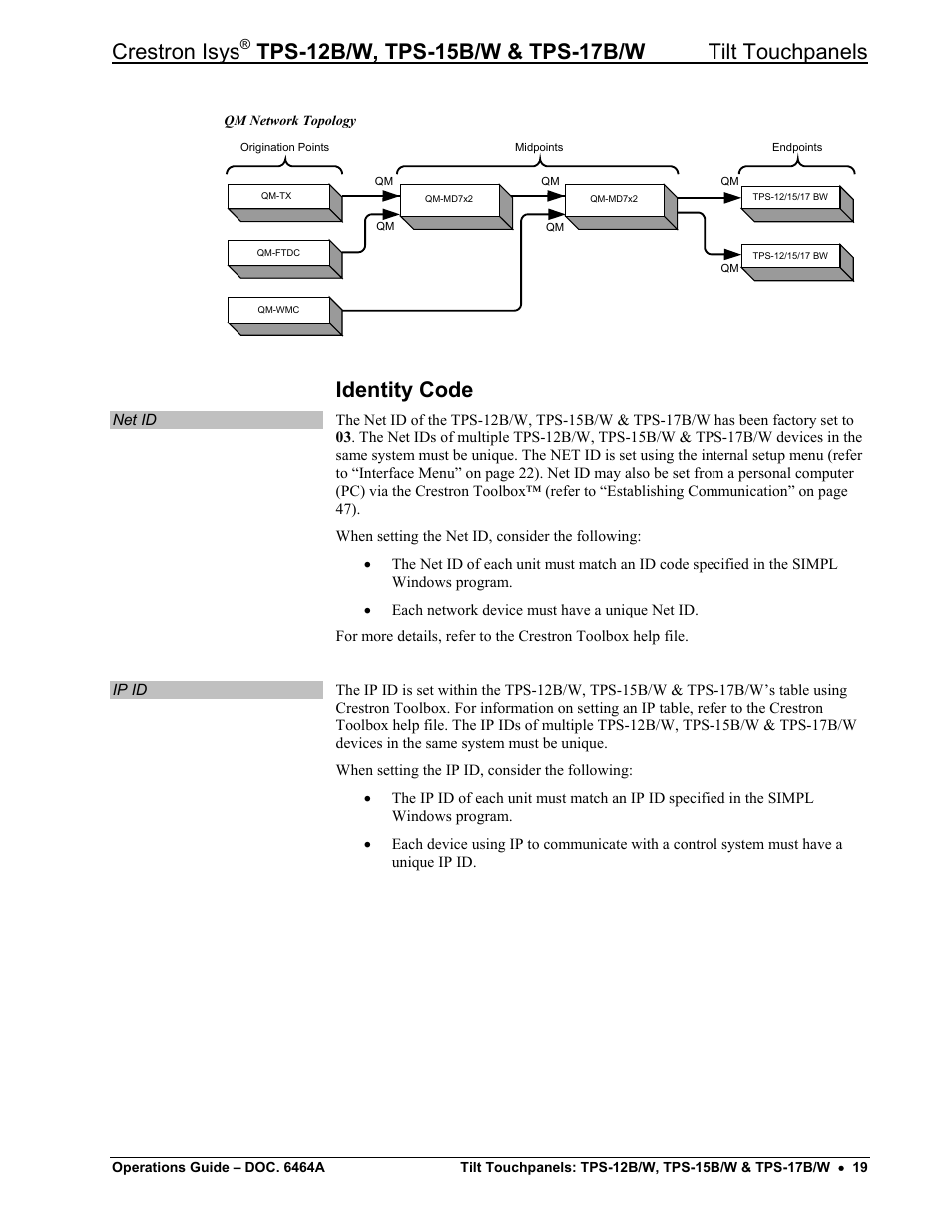Identity code, Configuring the touchpanel, Crestron isys | Crestron electronic TPS-17B/W User Manual | Page 23 / 62
