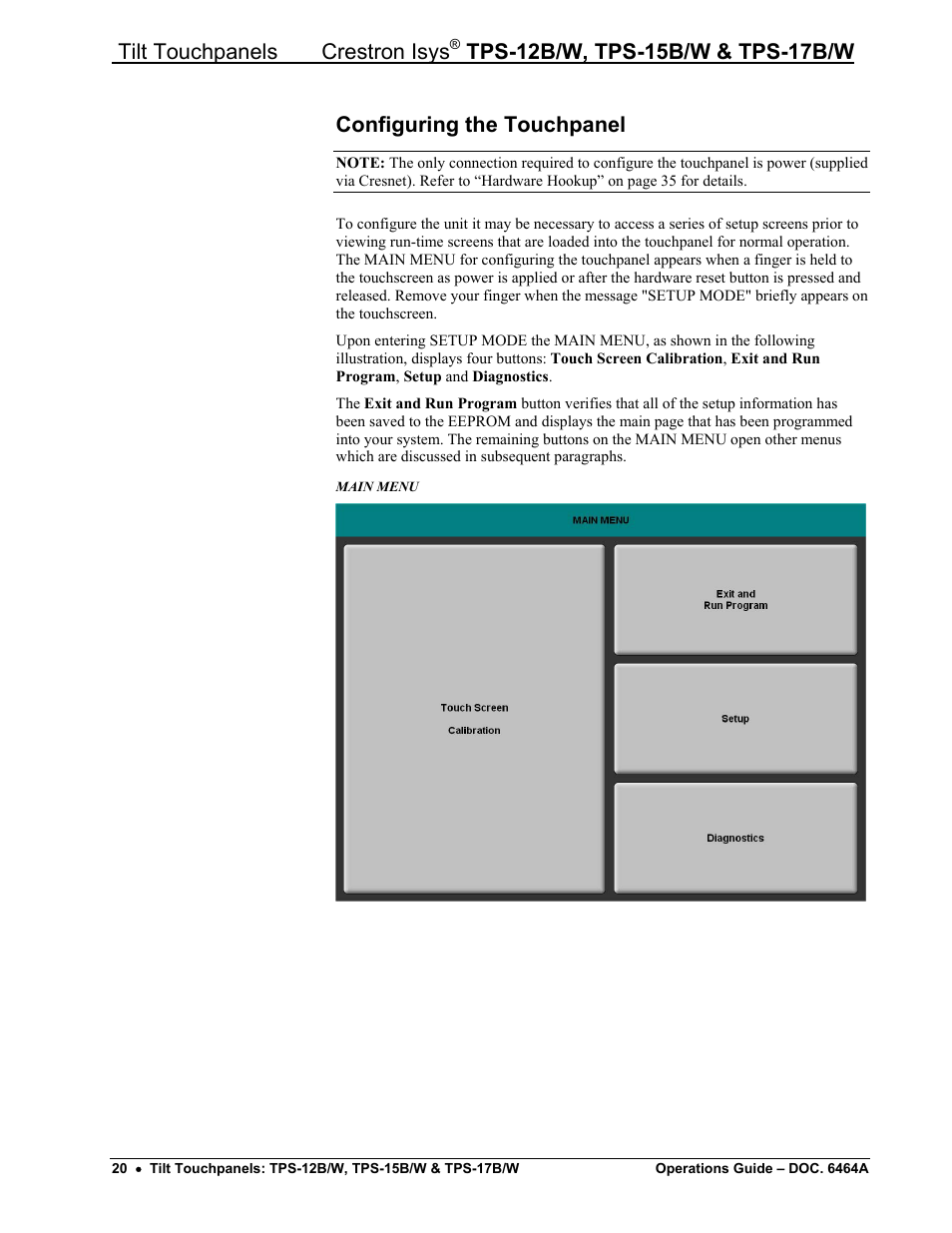 Configuring the touchpanel, Tilt touchpanels crestron isys | Crestron electronic TPS-17B/W User Manual | Page 24 / 62