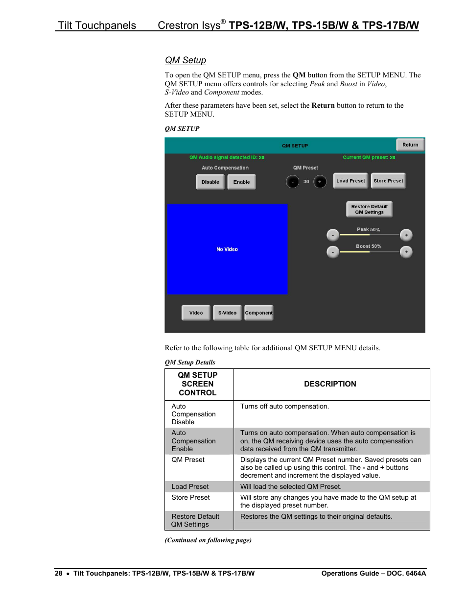 Qm setup, Tilt touchpanels crestron isys | Crestron electronic TPS-17B/W User Manual | Page 32 / 62