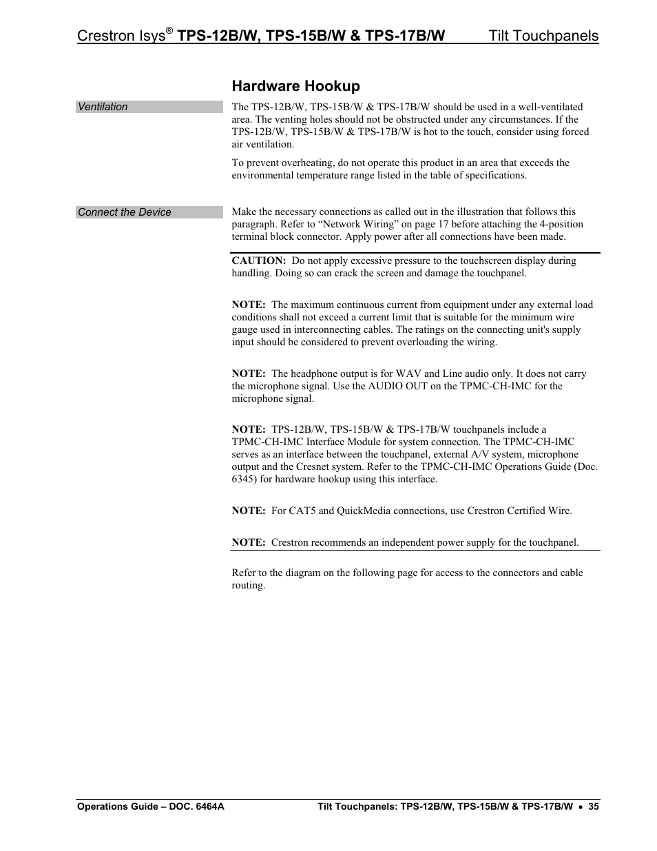 Hardware hookup, Crestron isys | Crestron electronic TPS-17B/W User Manual | Page 39 / 62