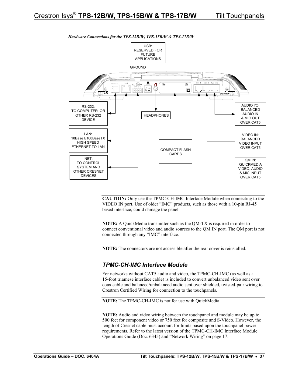 Tpmc-ch-imc interface module, Crestron isys | Crestron electronic TPS-17B/W User Manual | Page 41 / 62