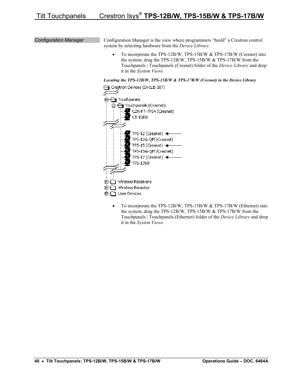 Tilt touchpanels crestron isys | Crestron electronic TPS-17B/W User Manual | Page 44 / 62