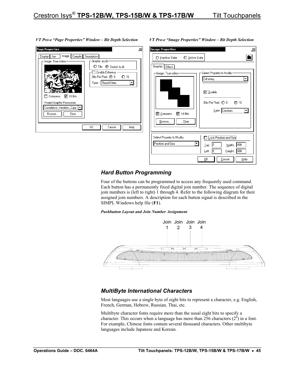 Hard button programming, Multibyte international characters, Crestron isys | Crestron electronic TPS-17B/W User Manual | Page 49 / 62