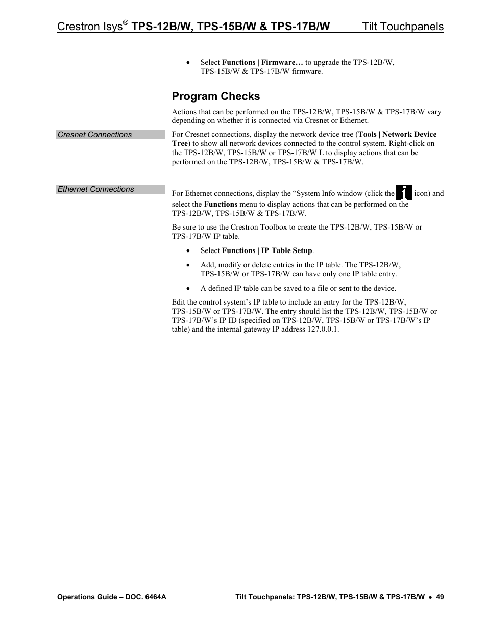 Program checks, Crestron isys | Crestron electronic TPS-17B/W User Manual | Page 53 / 62