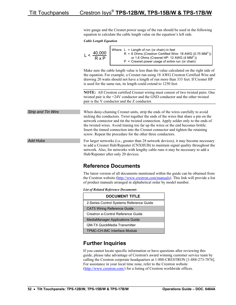Reference documents, Further inquiries, Tilt touchpanels crestron isys | Crestron electronic TPS-17B/W User Manual | Page 56 / 62