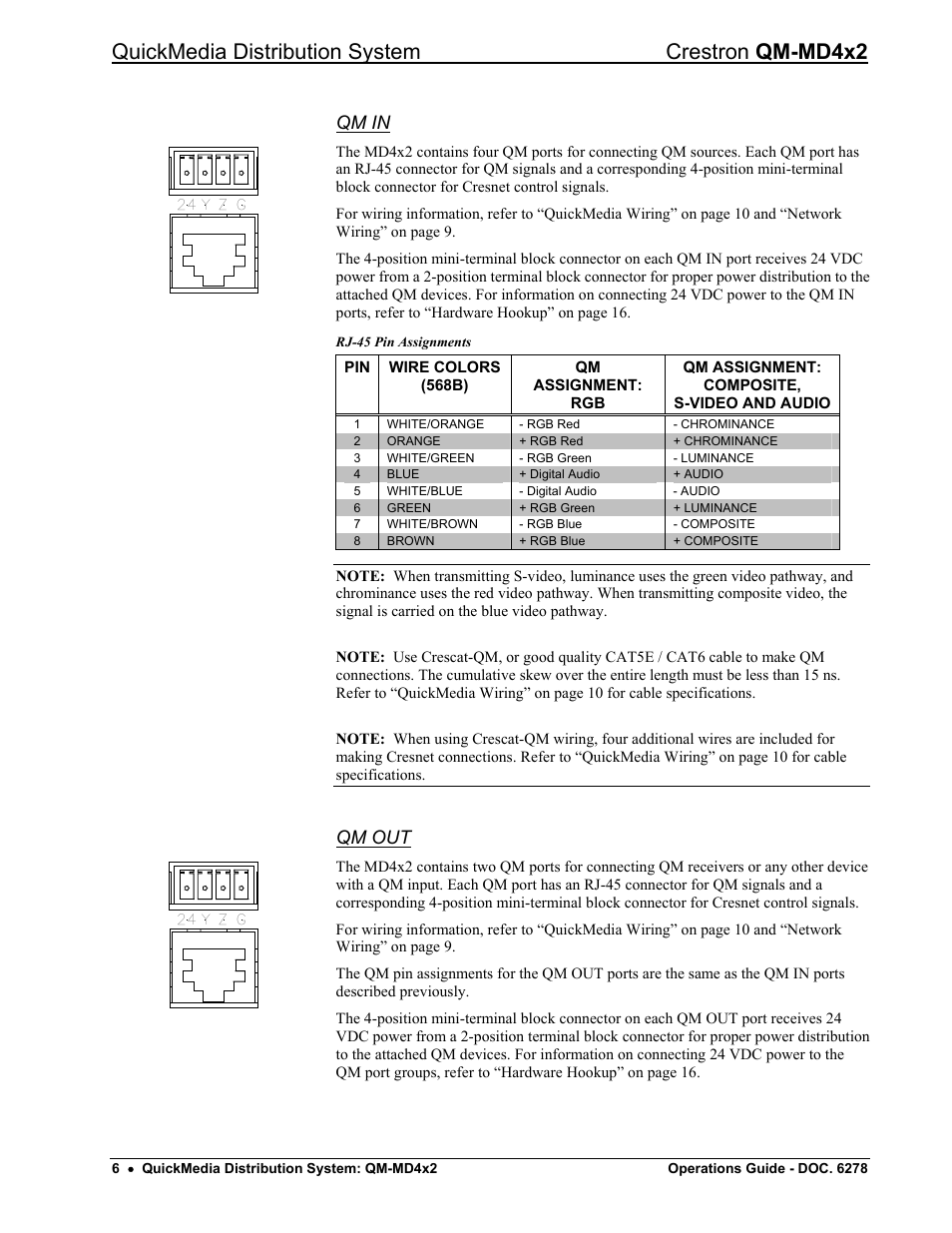 Quickmedia distribution system crestron qm-md4x2, Qm in, Qm out | Crestron electronic QUICK MEDIA DISTRIBUTION CENTER QM-MD4X2 User Manual | Page 10 / 40