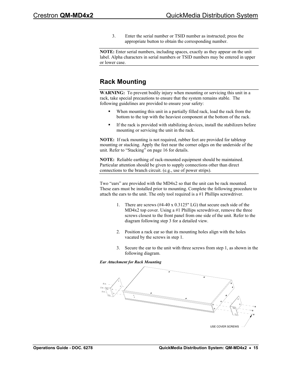 Rack mounting, Crestron qm-md4x2 quickmedia distribution system | Crestron electronic QUICK MEDIA DISTRIBUTION CENTER QM-MD4X2 User Manual | Page 19 / 40