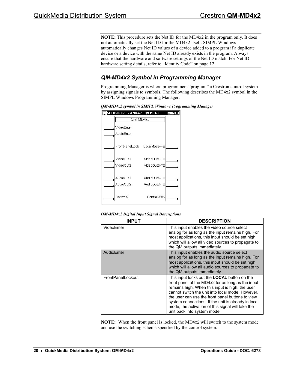 Qm-md4x2 symbol in programming manager, Quickmedia distribution system crestron qm-md4x2 | Crestron electronic QUICK MEDIA DISTRIBUTION CENTER QM-MD4X2 User Manual | Page 24 / 40