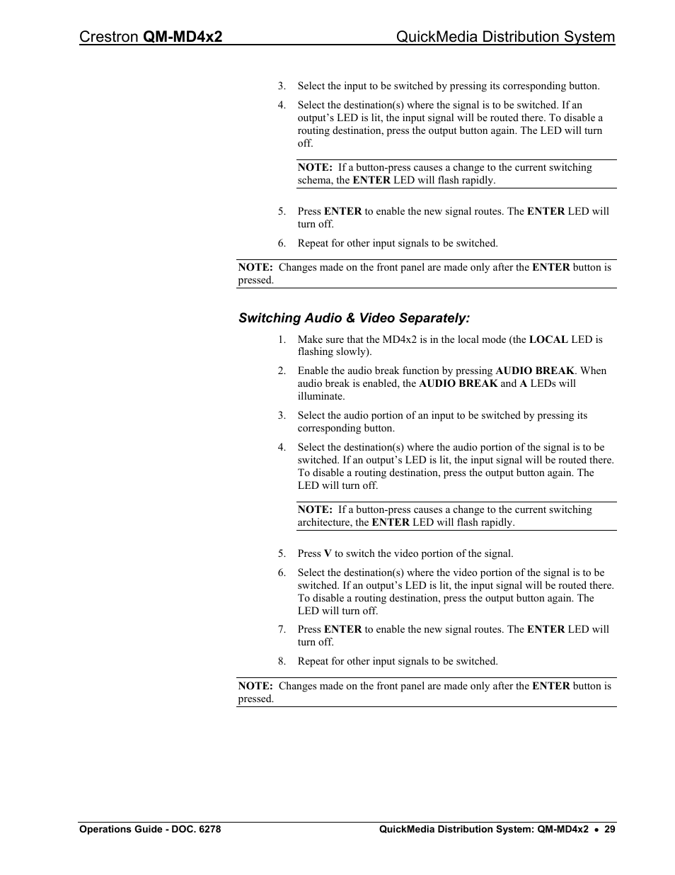 Switching audio & video separately, Crestron qm-md4x2 quickmedia distribution system | Crestron electronic QUICK MEDIA DISTRIBUTION CENTER QM-MD4X2 User Manual | Page 33 / 40