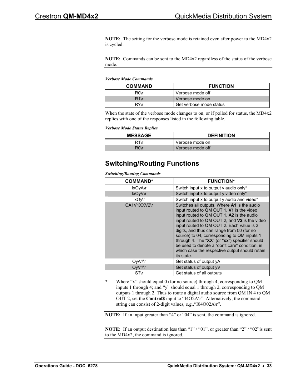 Switching/routing functions, Crestron qm-md4x2 quickmedia distribution system | Crestron electronic QUICK MEDIA DISTRIBUTION CENTER QM-MD4X2 User Manual | Page 37 / 40