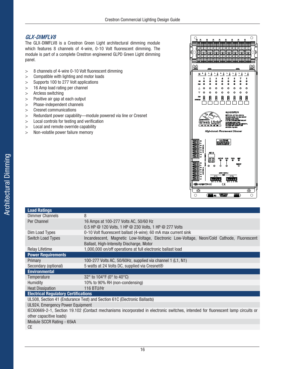 Architectural dimming, Glx-dimflv8 | Crestron electronic Green Light GLPS-HSW-FT User Manual | Page 20 / 84