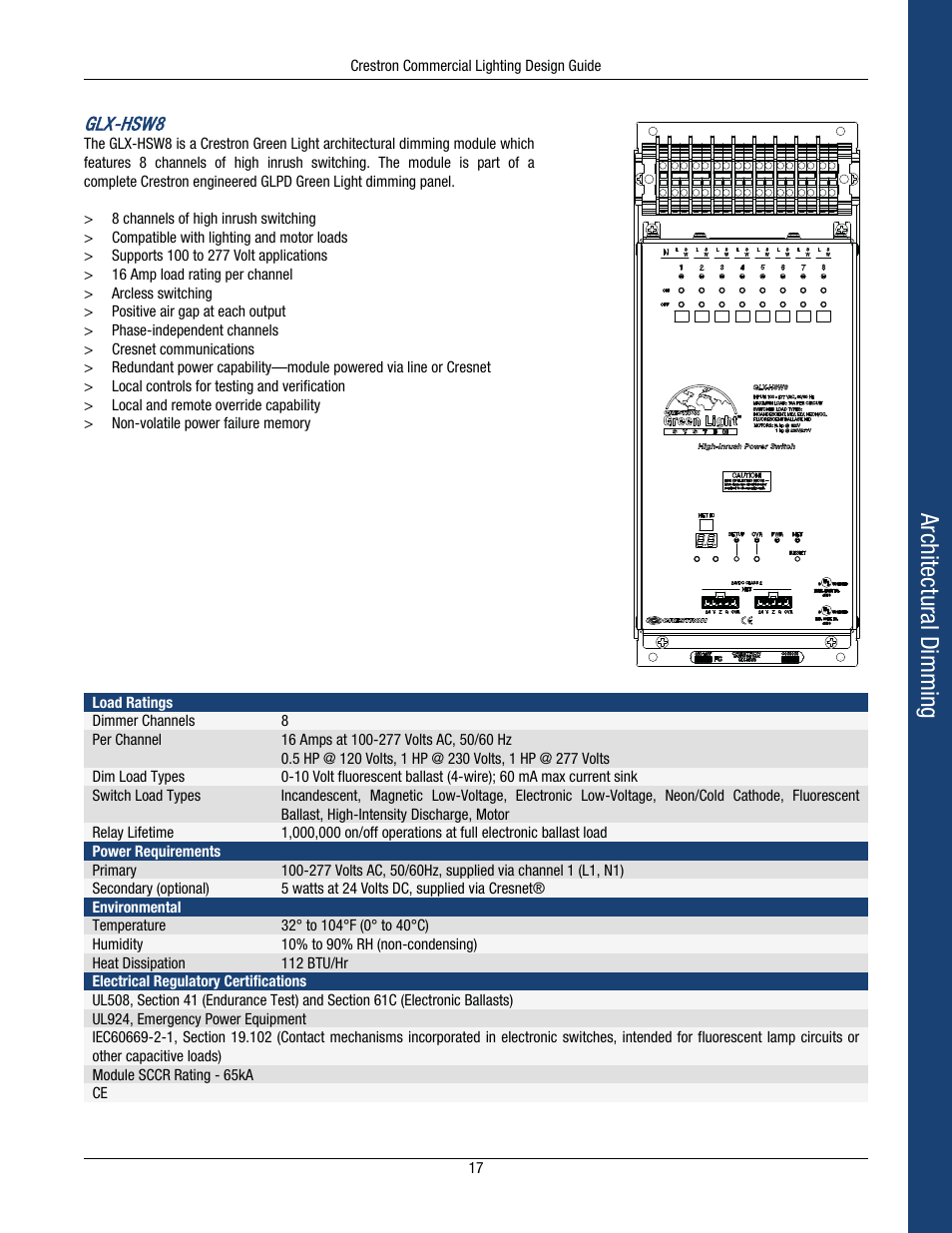 Architectural dimming, Glx-hsw8 | Crestron electronic Green Light GLPS-HSW-FT User Manual | Page 21 / 84