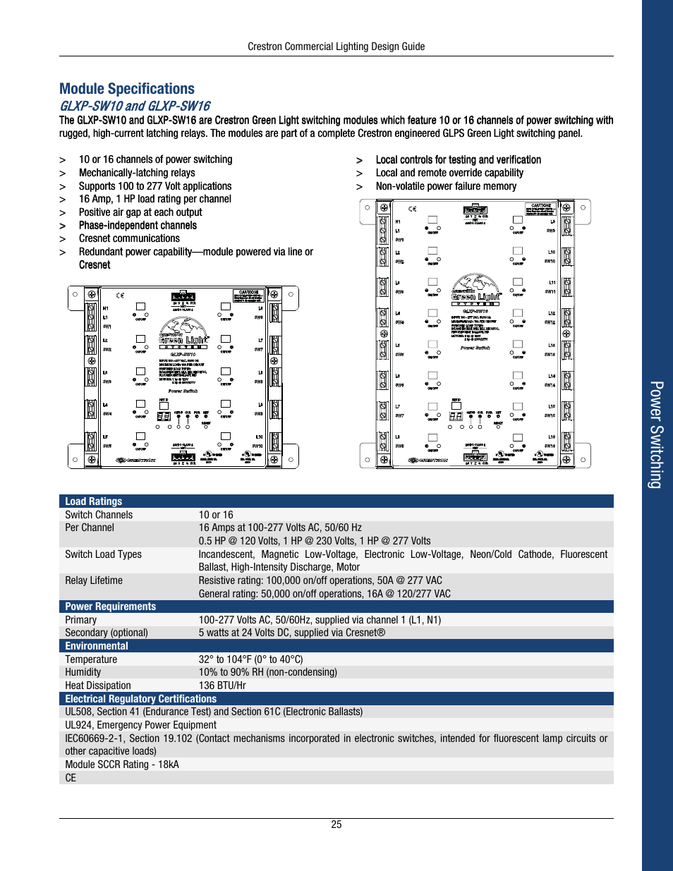 Power sw itching, Module specifications | Crestron electronic Green Light GLPS-HSW-FT User Manual | Page 29 / 84